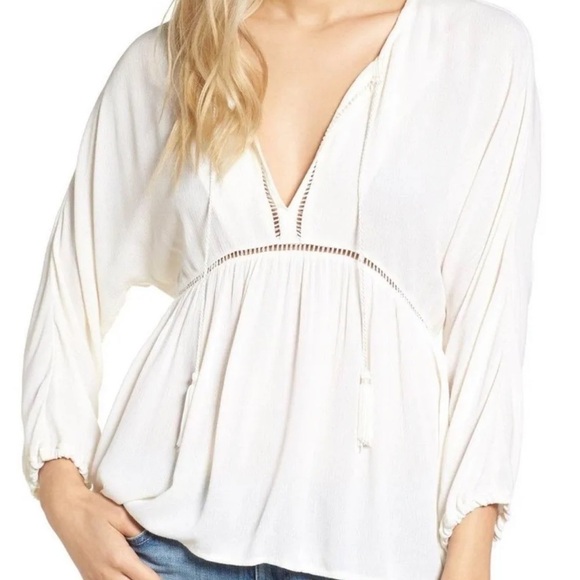 $148 NWT 7 for all mankind Sz M  KATELLA 3/4 SLEEVE V-NECK SLIP-ON BLOUSE - Picture 5 of 7